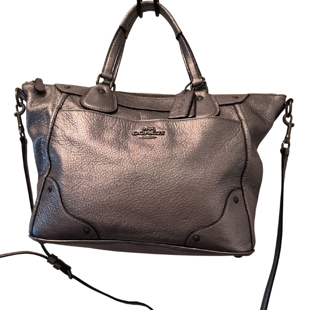 Coach NY Gun Metal Silver Soft Leather MICKIE Satchel Crossbody Bag Purse F34040